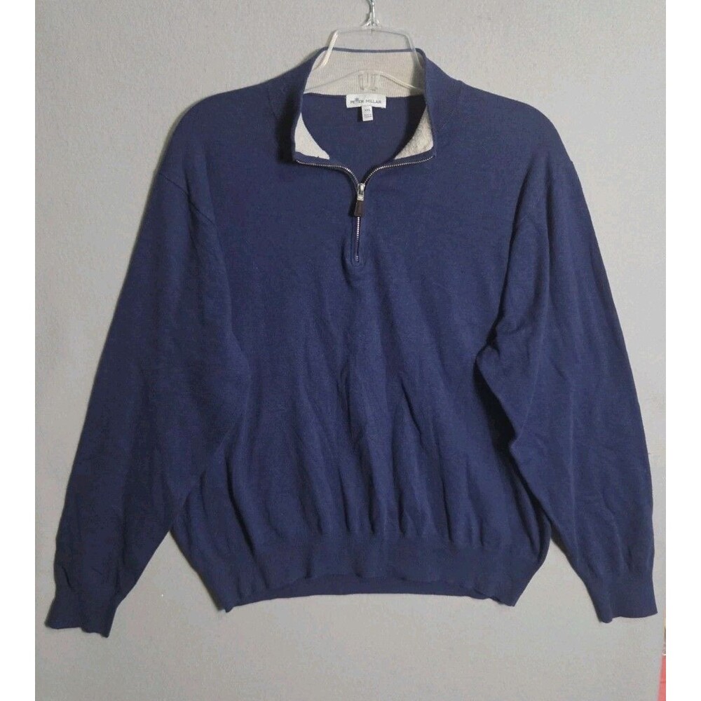 Peter Millar 1/4 Zip Sweater Mens XXL Blue Cashmere Cotton Silk N ylon Blend